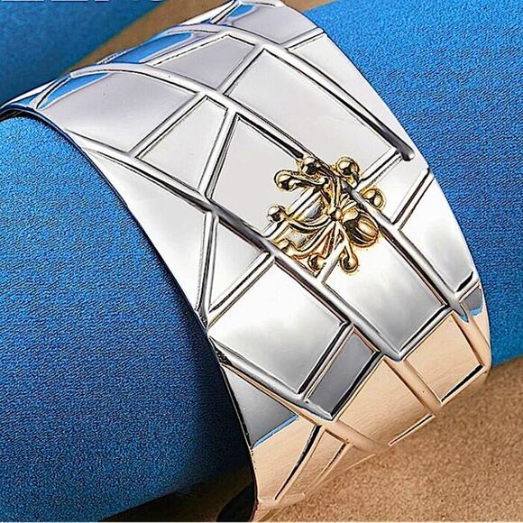 Sterling Silver Wide Bangle Gold Spider Two Tone Bangle Luxury Bracelet - Picture 12 of 12